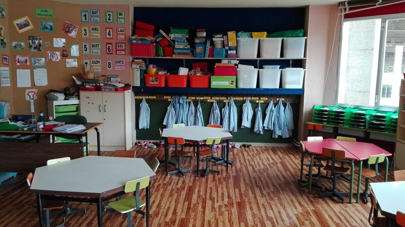 Aula de Educación Infantil previa a la Transformación Montessori: recargada, mobiliario inapropiado, juguetes amontonados