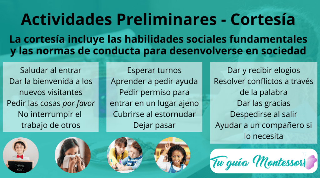 Ejemplos de actividades para que los niños mejoren su cortesía y sus modales según la Pedagogía Montessori.