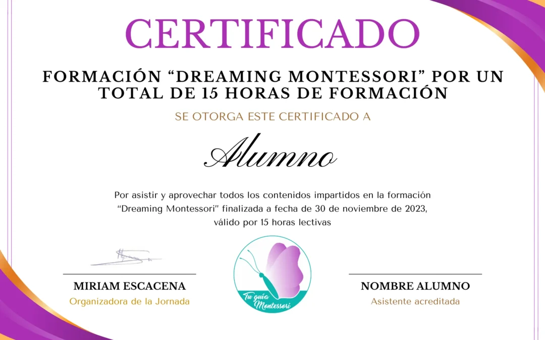 Certificado Dreaming Montessori