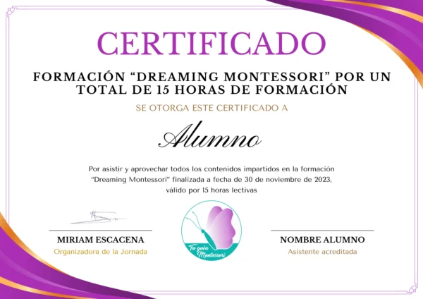 Certificado Dreaming Montessori