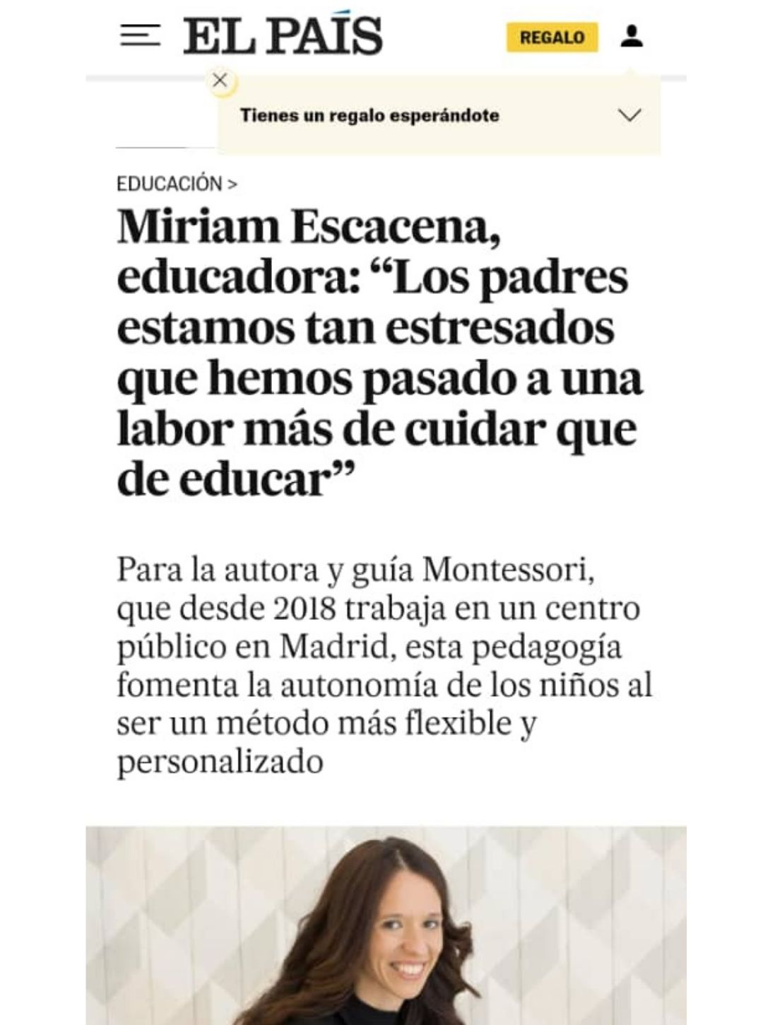 Entrevista diario el país a Miriam Escacena tu guia Montessori